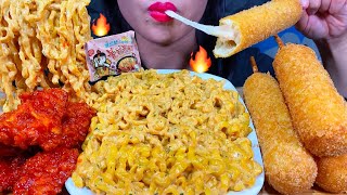 ASMR CHEESY CARBO FIRE NOODLES, SPICY FRIED CHICKEN, CHEESE CORN DOG MASSIVE Eating Sounds