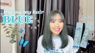 💙 Dyeing my hair BLUE 🦋✨ ฟอกสีผมครั้งแรก! + ย้อมผมสีน้ำเงินเองที่บ้าน | monmory