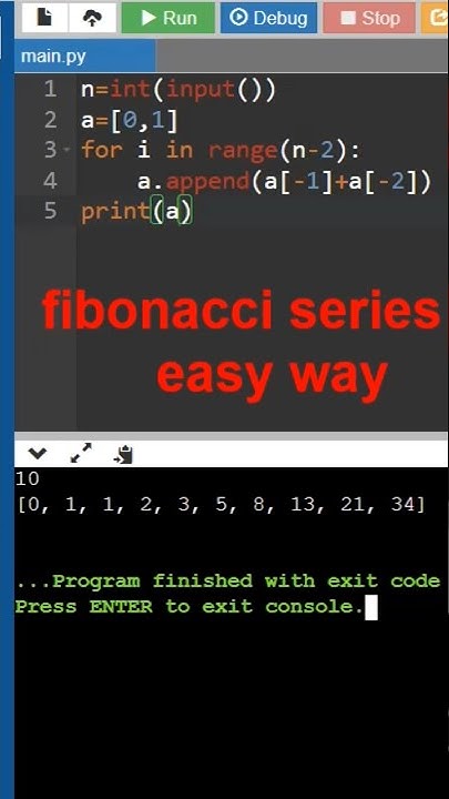 Fibonacci series in easy way #fibonacci #cod #python #easy #shorts # ...