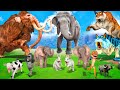 3 asian elephants vs 2 giant tigers vs 10 zombie cow buffalo bunnies saved by woolly mammoth gorilla