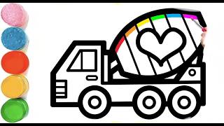How To Draw a Concrete Truck Drawing | Truck Drawing For Kids | Rainbow Colour Truck Drawing