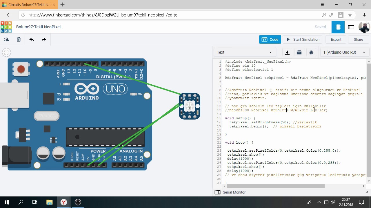 Tinkercad ile Arduino Bölüm97: Tekli Neopixel - YouTube