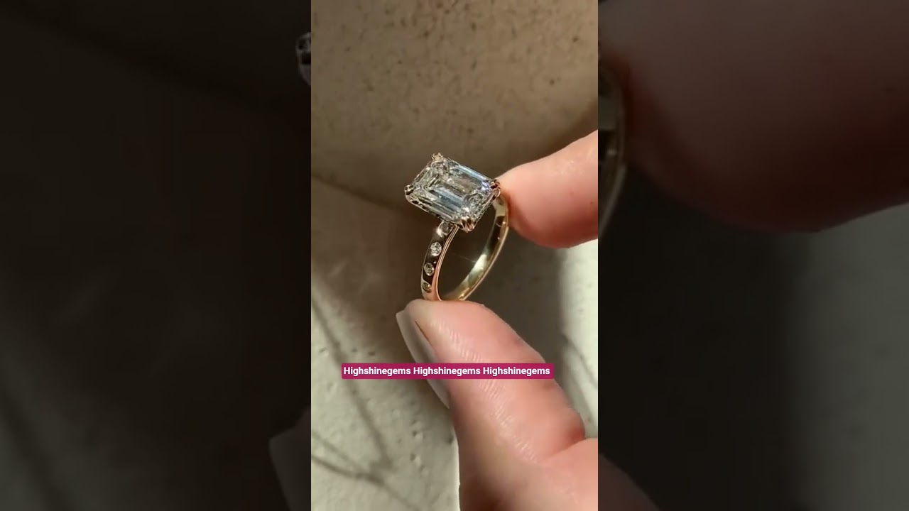 5ct emerald Tulip set moissanite ring, Petal prong ring, floral basket ring, flush set band ring