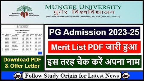Munger University PG Merit List 2023 Download | Munger University PG Admission 2023-25 Merit List