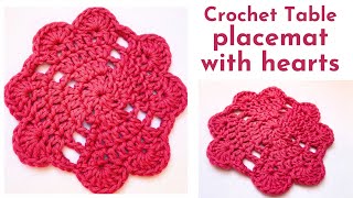 💗Crochet Table Placemat with hearts💗 Easy doily for beginners with love💗 Cute home decoration💗