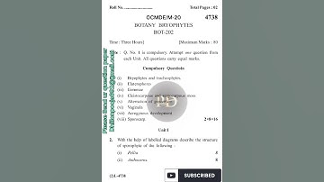 KUK M.Sc 2nd sem Botany Bryophytes BOT-202 examination 2020 previous year question paper