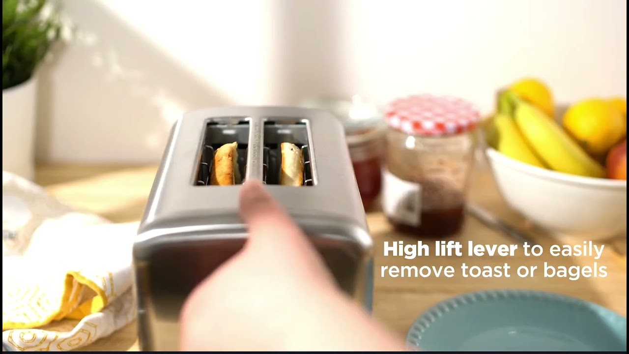 Stainless Steel 2 Slice Toaster Auto Shut Off & Reheat Function - Toast Bread, Bagel & Waffle