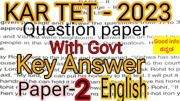 KAR TET | Question paper | Govt official | Key answers | Paper 2 | 2023 | English