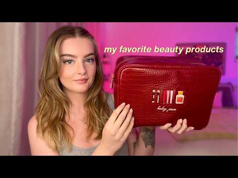 ASMR whats in my travel makeup bag 👛✈️ aka my *favorite* beauty products 💘