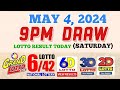 Lotto Result Today 9pm draw May 4, 2024 6/55 6/42 6D Swertres Ez2 PCSO#lotto