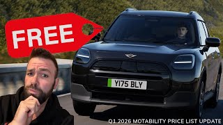 Q1 2026 MOTABILITY PRICE LIST - WHICH VEHICLES HAVE A ZERO £ UPFRONT PAYMENT
