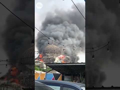 Mosque dome collapses as fire destroys worship center in Indonesia | USA TODAY #Shorts