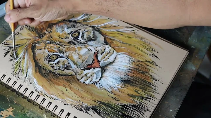 The Lion Face - Pen, Ink and Watercolor on Toned P...