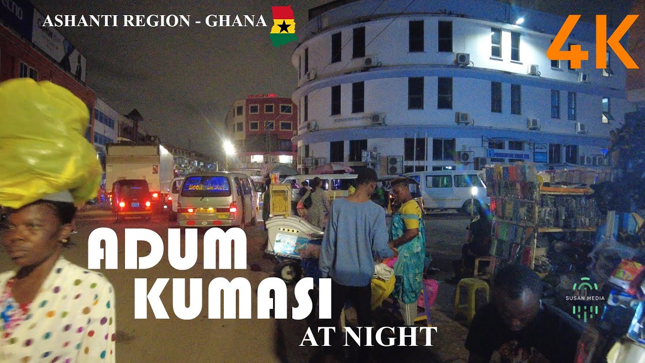 Adum Kumasi At Night Walk Ashanti Region Ghana 4K