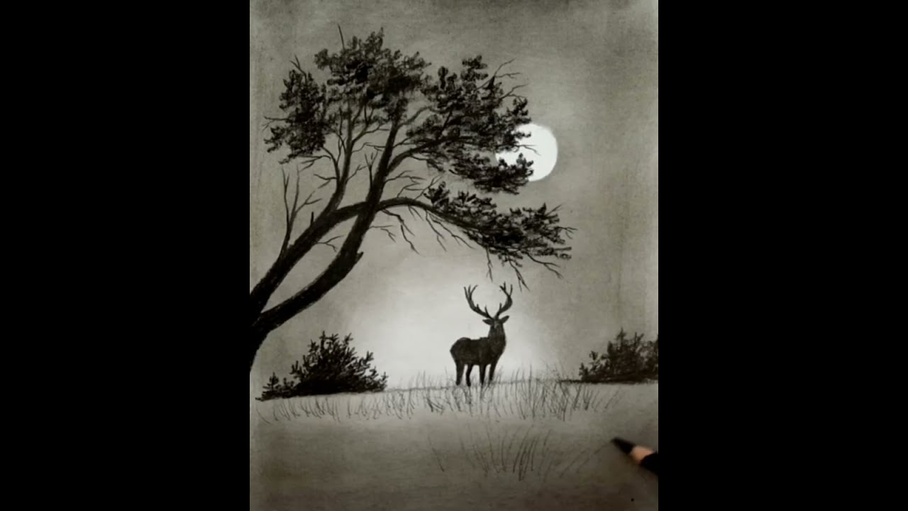 Рисунок закатного пейзажа карандашом | Простой урок рисования для начинающих