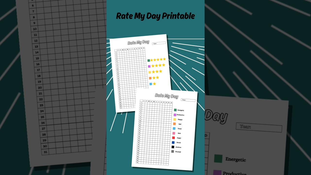 Rate My Day Printable Emotional Support Year-In-Pixels Tracker 