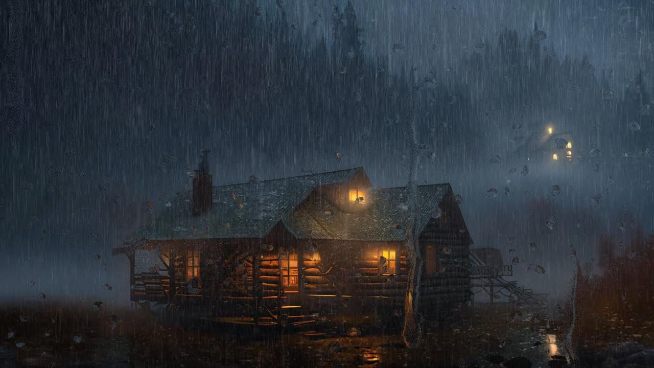 Heavy Rain and Thunderstorm at Night | Cozy Wooden Cabin for Sleep ...