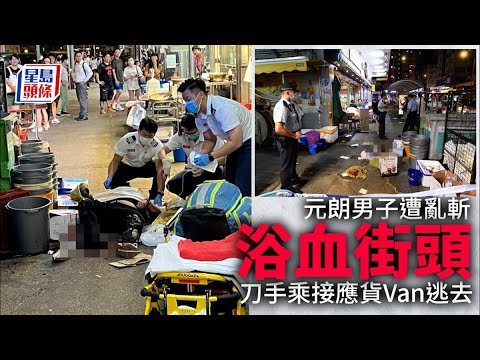 元朗斬人案｜男子遭亂斬浴血街頭 刀手乘接應貨Van逃去｜星島頭條｜元朗｜斬人｜車cam｜刀手