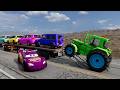 Flatbed Trailer Cars Transportation with Truck - Speedbumps vs Cars vs Train - BeamNG.Drive 4K| #6