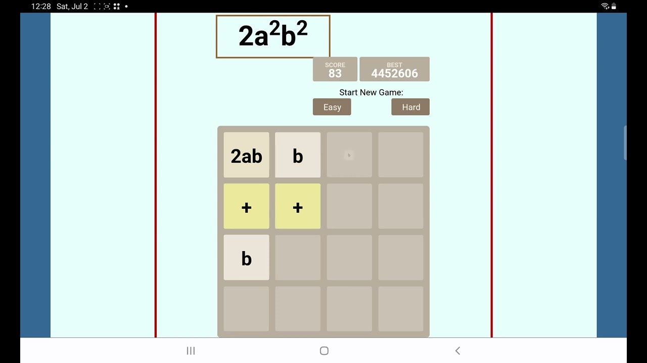 Algebra squares 2048 - Easy (Target tile: 2a²b²)