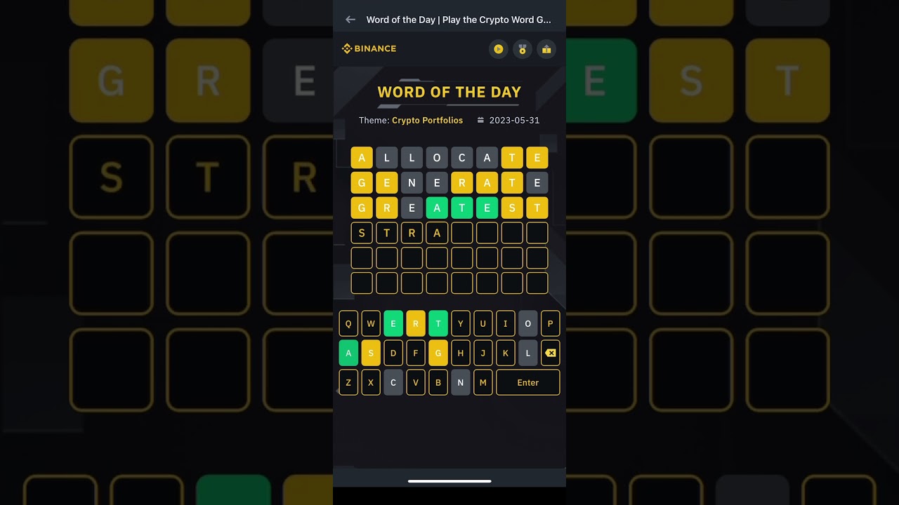 Word Of The Day. BINANCE WOTD. Theme:Crypto Portfolios. 5Letters. 31-05-2023 