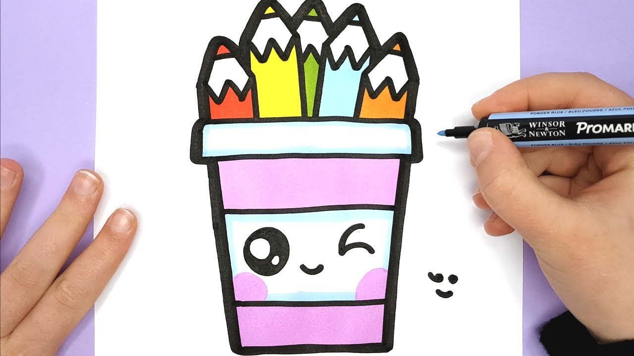 How to Draw a CUTE PENCIL POT - EASY - HAPPY DRAWINGS - YouTube