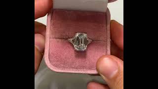 Louily Unique Split Shank Emerald Cut Engagement Ring In Sterling Silver