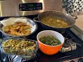 GUYANA STYLE COOKING #OCHRO, BHAJEE, EDDOES & SHRIMP WITH FRY BANGA FISH