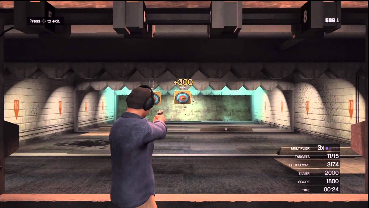 GTA V: Shooting Range - Pistol Challenge 1 - Score 3195 (Gold Medal) PS3