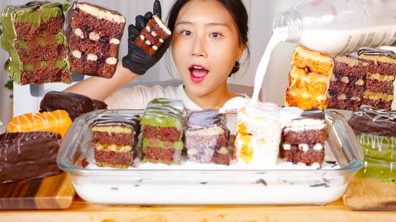 MUKBANG) 벽돌케이크 우유 말먹🥛 올릴까 말까 고민한 영상...😭 디저트 빵 먹방 Dessert cake asmr eating