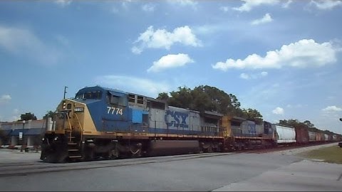 CSX Long Mixed Freight Train Through The Middle Of Folkston GA