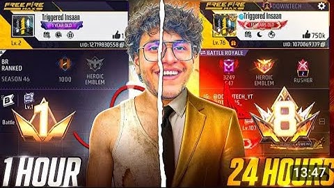 I Transfrom TRIGGERED INSAAN NOOB id into PRIME 8 LEVEL in 24 HOUR 😱- free fire 