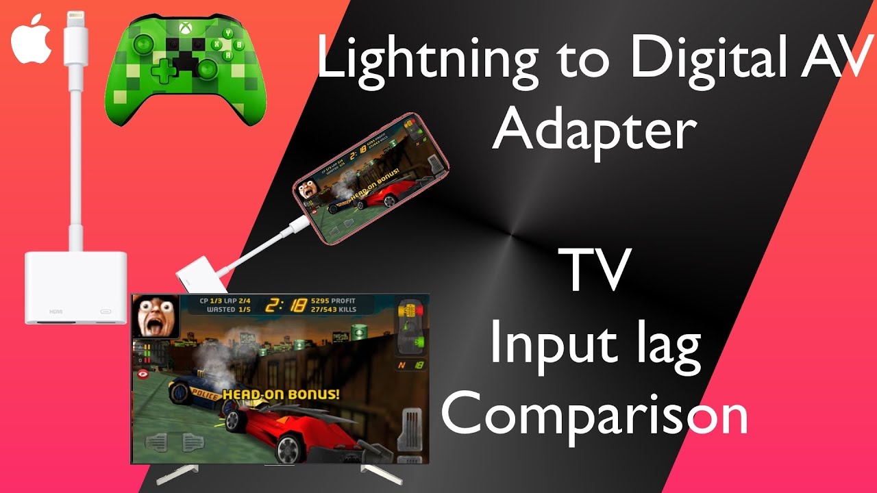 Apple A1438 Lightning Digital AV Adapter HDMI Input lag comparison. IPad  Pro Gaming - YouTube