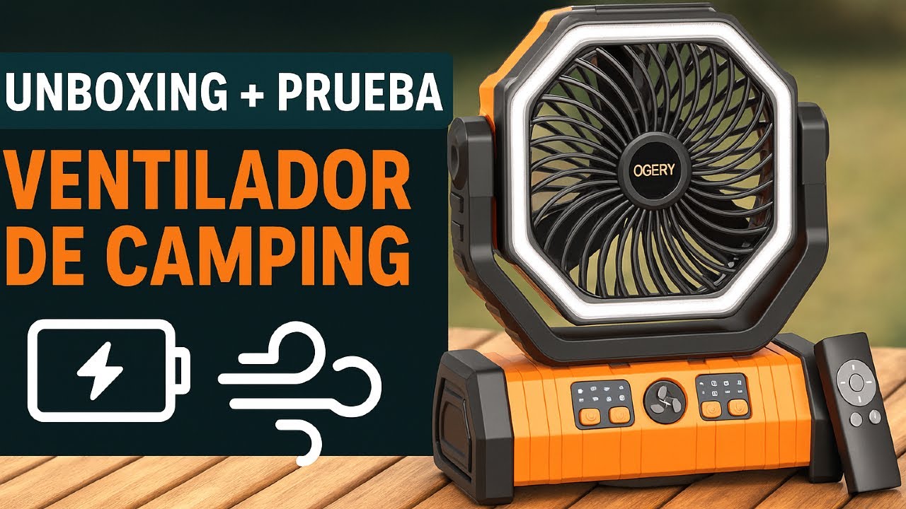 OGERY Ventilador camping recargable de 20000 mAh con linterna LED