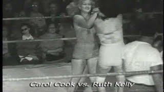 Carol Cook vs. Ruth KellyExciting classic professional women's wrestling matches from the 50's.