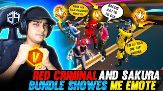 Red Criminal & Season 1 Bundle Showes Me Emote 🤯❤️ - आजा 1 Vs 2 में Noobde 😂 - Garena Free Fire