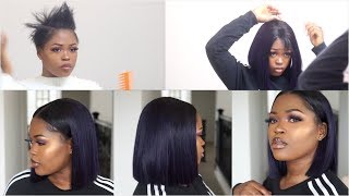 DIY| Clip On Plum black Bob &amp; Blending With My Short Hair