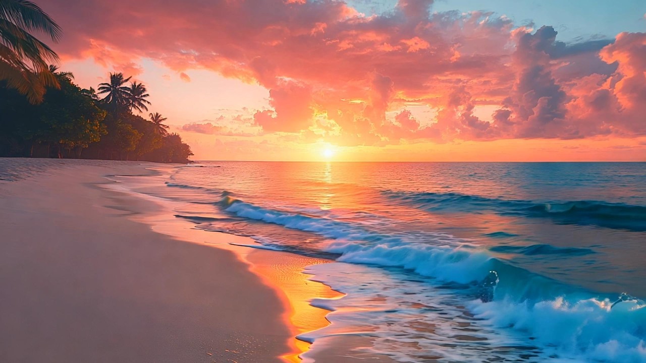 Amazingly Beautiful Tropical Beach Sunset – 3 Hours of Ocean & Waves Ambience