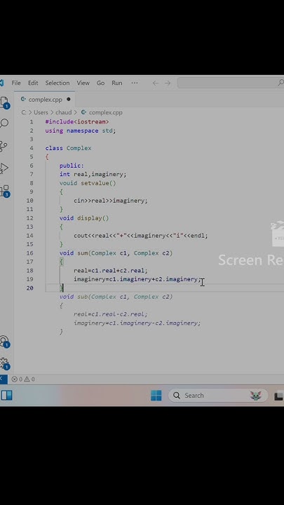 Write a C++ program to add two complex numbers. - YouTube image.