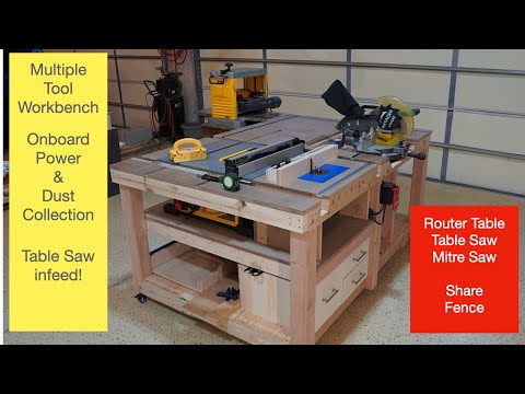 2021 workbench multiple tools share same fence dewalt table saw infeed