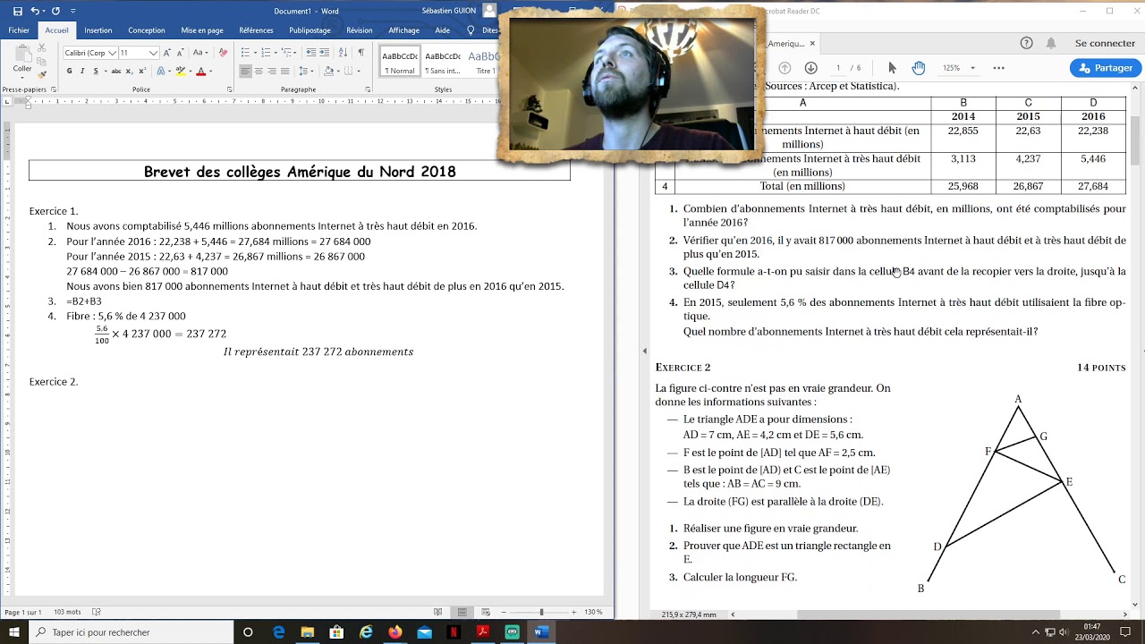 Brevet Maths Correction 2018 Amerique du Nord Partie 1 - YouTube