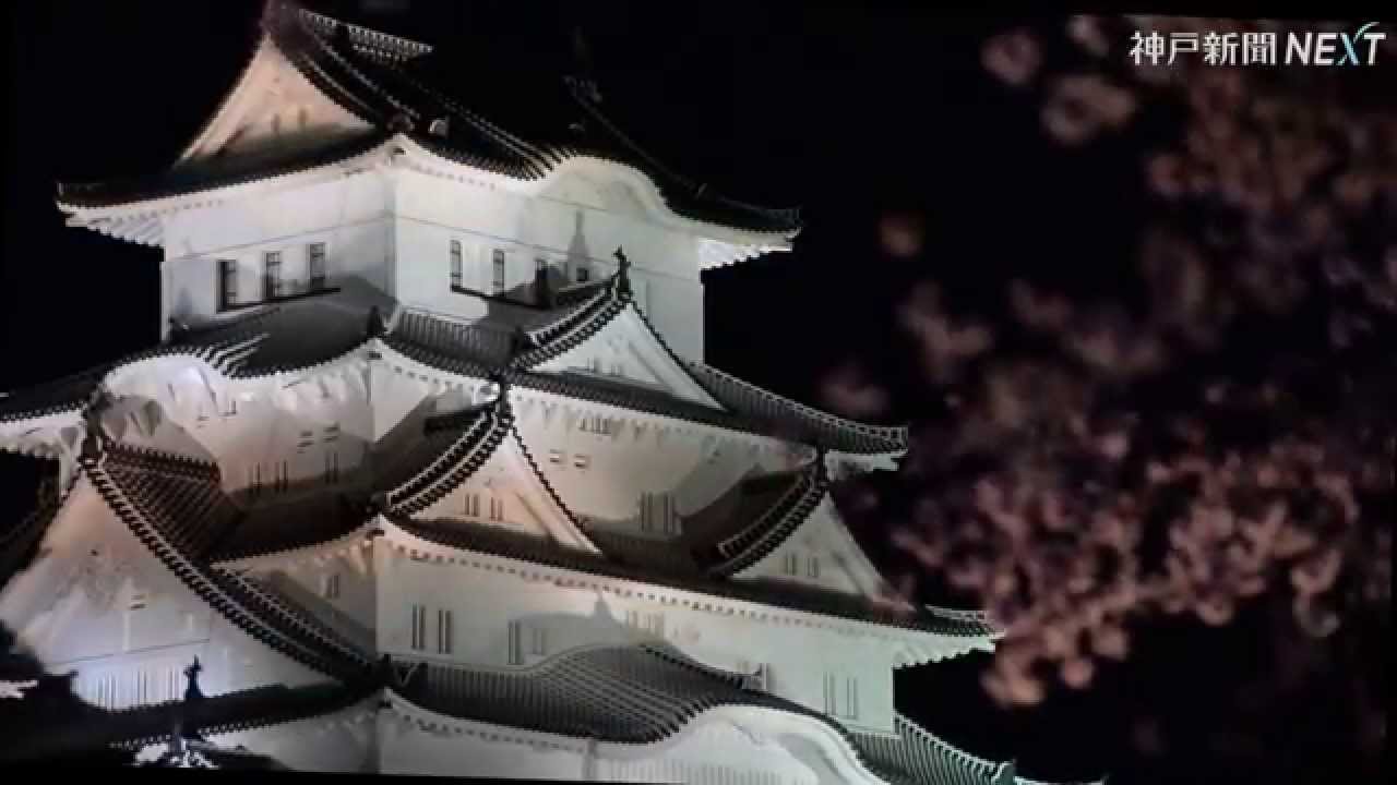 姫路城がライトアップの夜桜と競演 Youtube
