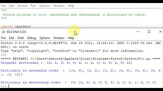 python program to sort ascending and a dictionary by value