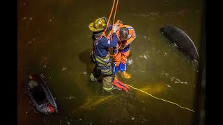 Jacksonville Fire Rescue Department responds to a car over the side of a bridge into the water.