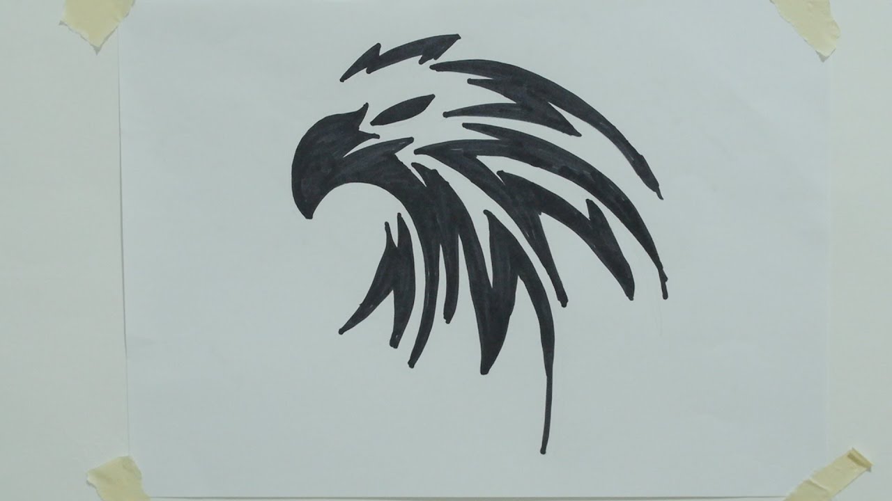 How to draw eagle head tribal tattoo - YouTube