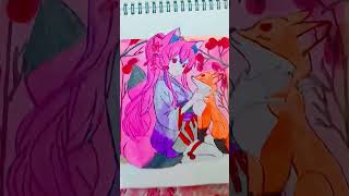 Anime girl drawing 🩷🩷 wolf 🐺