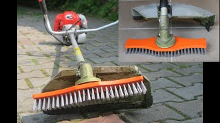 Turbo brush for brushcutters for cleaning paving stones Test