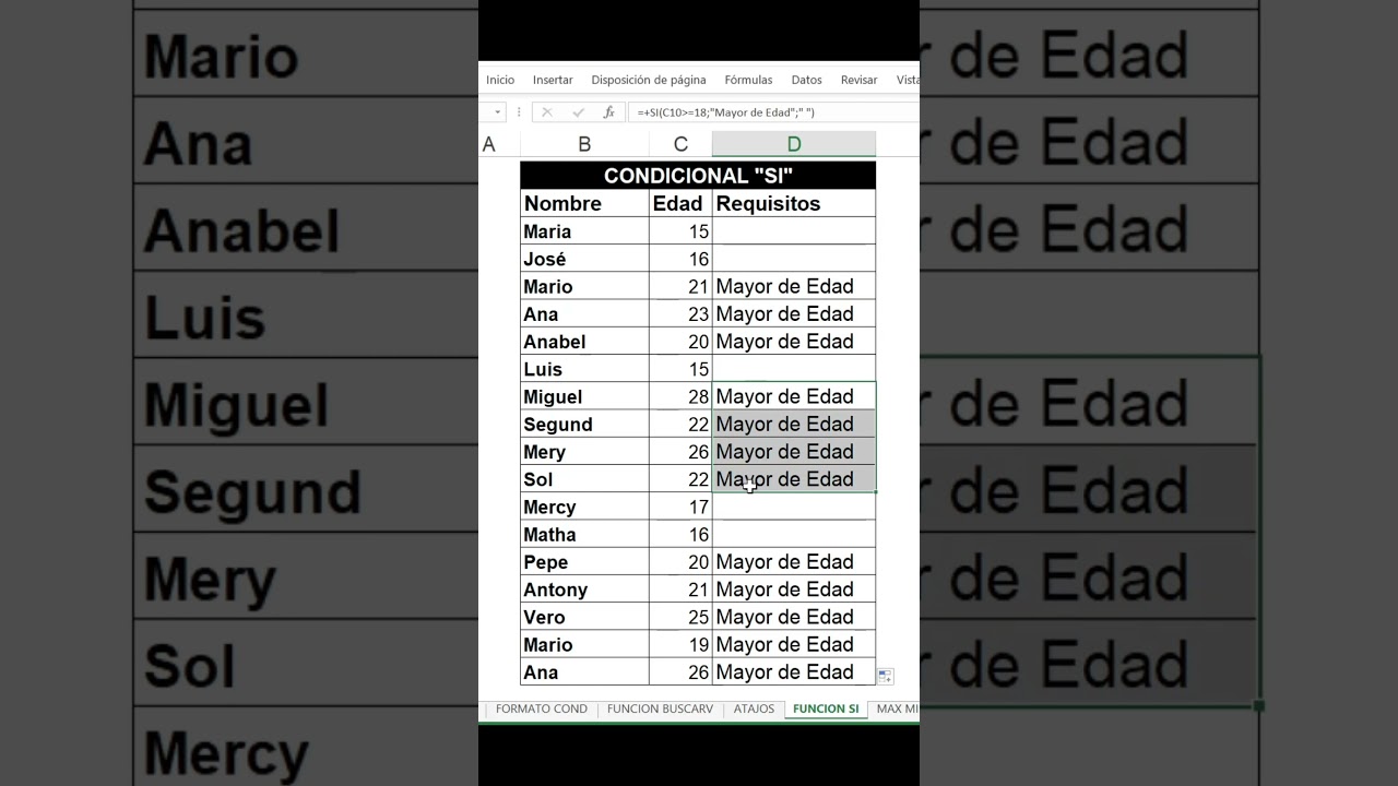 Condicional "SI" 👇#excel #viralshort #yosoydelos7mil