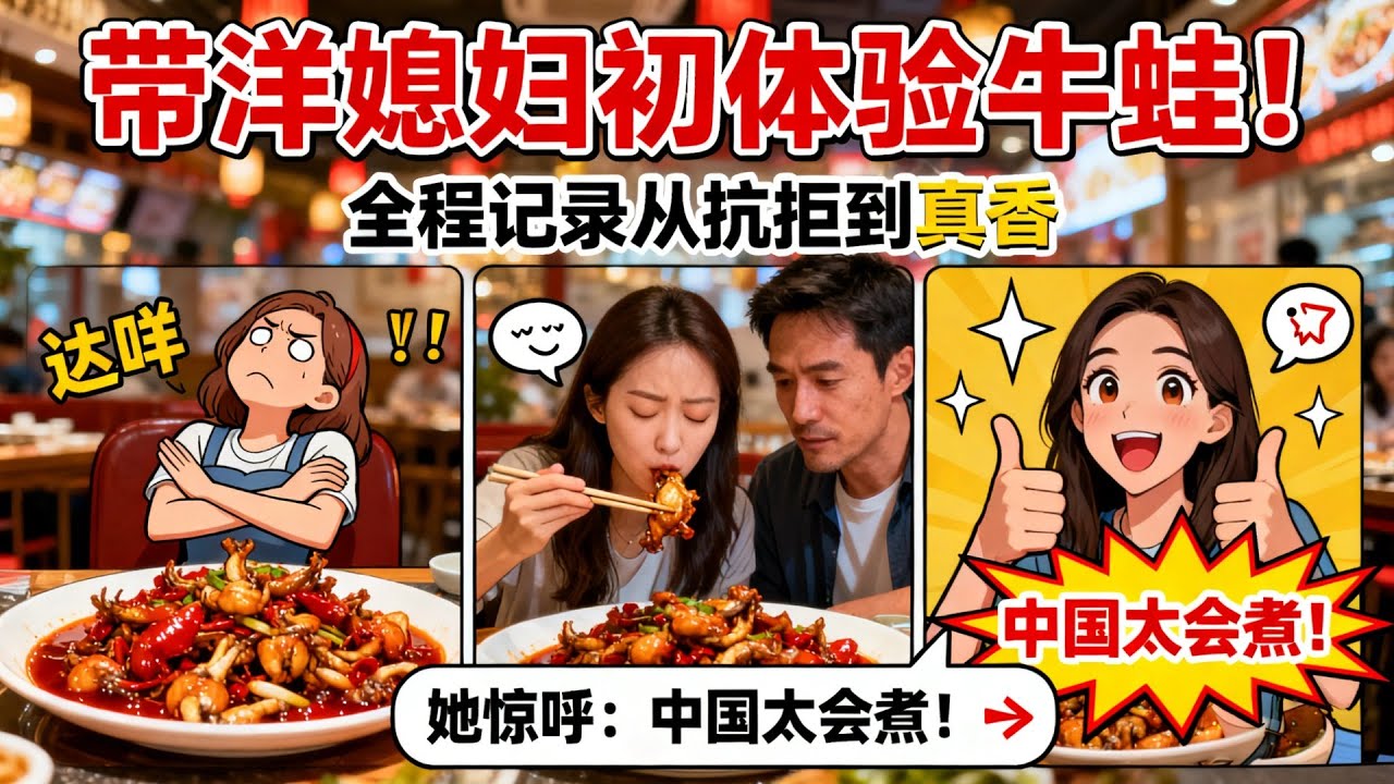 帶洋媳婦初體驗牛蛙！全程記錄從抗拒到真香，她驚呼：中國人太會煮！