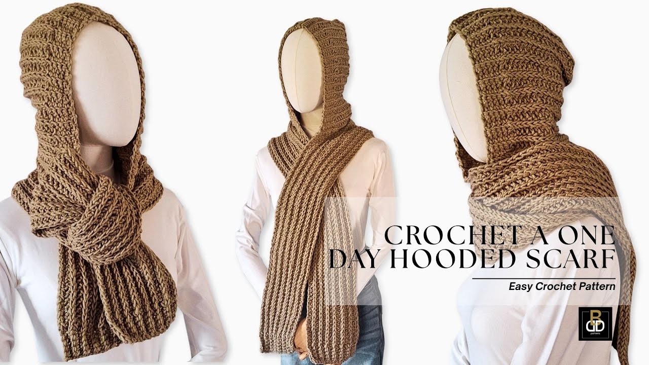 Crochet Hooded Scarf in One Day | Easy Beginner Pattern - YouTube